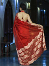 Banarasee Soft Tissue Saree With Handwork Pearl Motifs & Scallop Border-Red