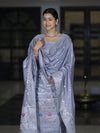 Banarasee Semi-Silk Silver Zari Work Salwar Kameez Fabric With Dupatta Set-Dusty Blue