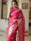 Banarasee Organza Mix Saree With Stripes Design & Broad Border-Pink