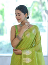 Banarasee Handloom Semi Silk Saree With Sona Rupa Zari Buti Design & Border-Light Green