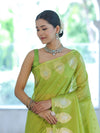 Banarasee Handloom Semi Silk Saree With Sona Rupa Zari Buti Design & Border-Light Green