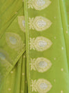 Banarasee Handloom Semi Silk Saree With Sona Rupa Zari Buti Design & Border-Light Green
