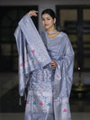 Banarasee Semi-Silk Silver Zari Work Salwar Kameez Fabric With Dupatta Set-Dusty Blue