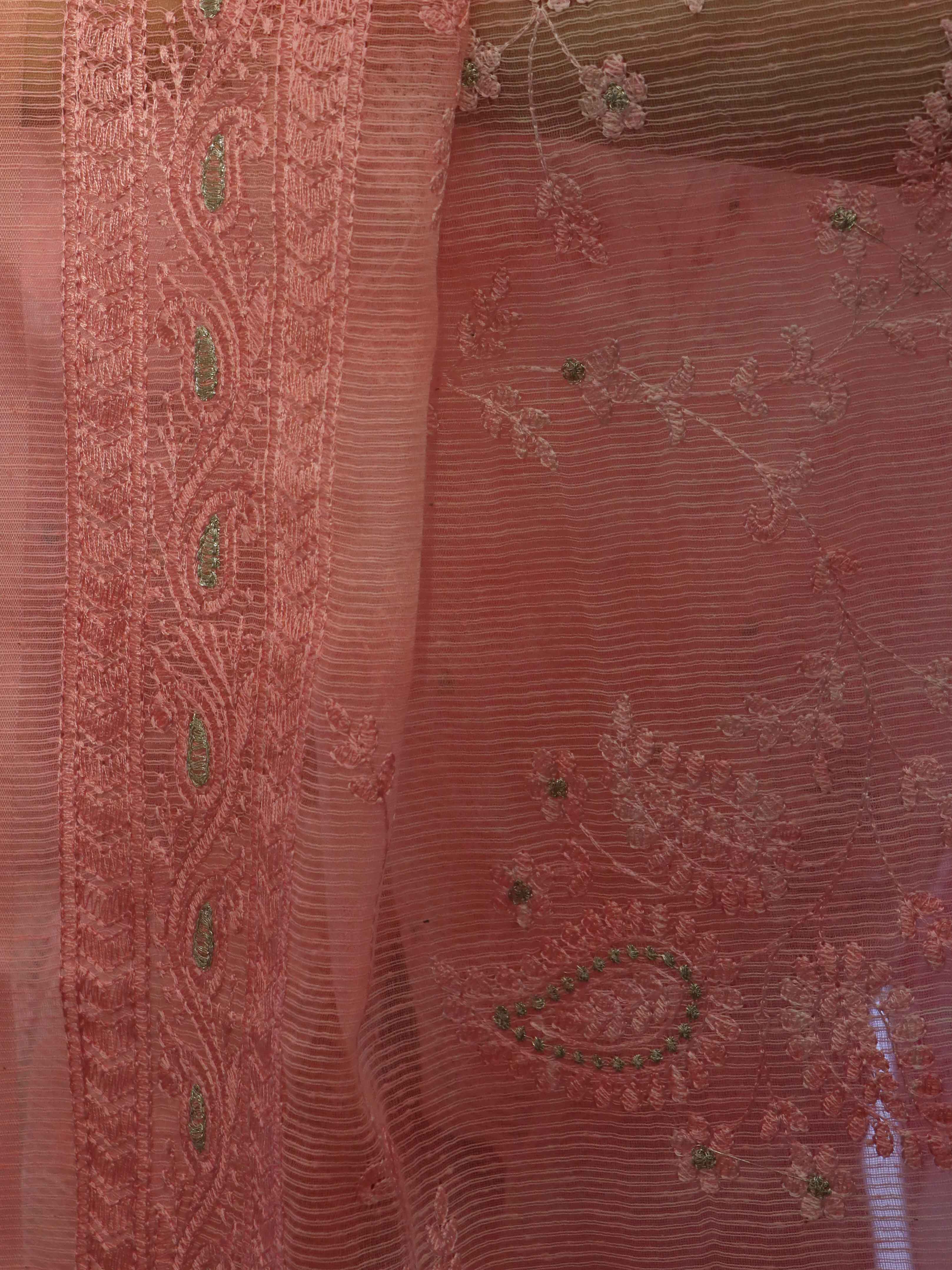 Banarasee Embroidered Chanderi Salwar Kameez With Kota Check Dupatta Set-Pink