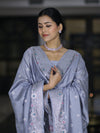 Banarasee Semi-Silk Silver Zari Work Salwar Kameez Fabric With Dupatta Set-Dusty Blue