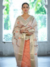 Banarasee Embroidered Cotton Salwar Kameez Fabric With Contrast Dupatta Set-Peach & Off White