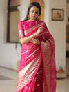 Banarasee Organza Mix Saree With Stripes Design & Broad Border-Pink