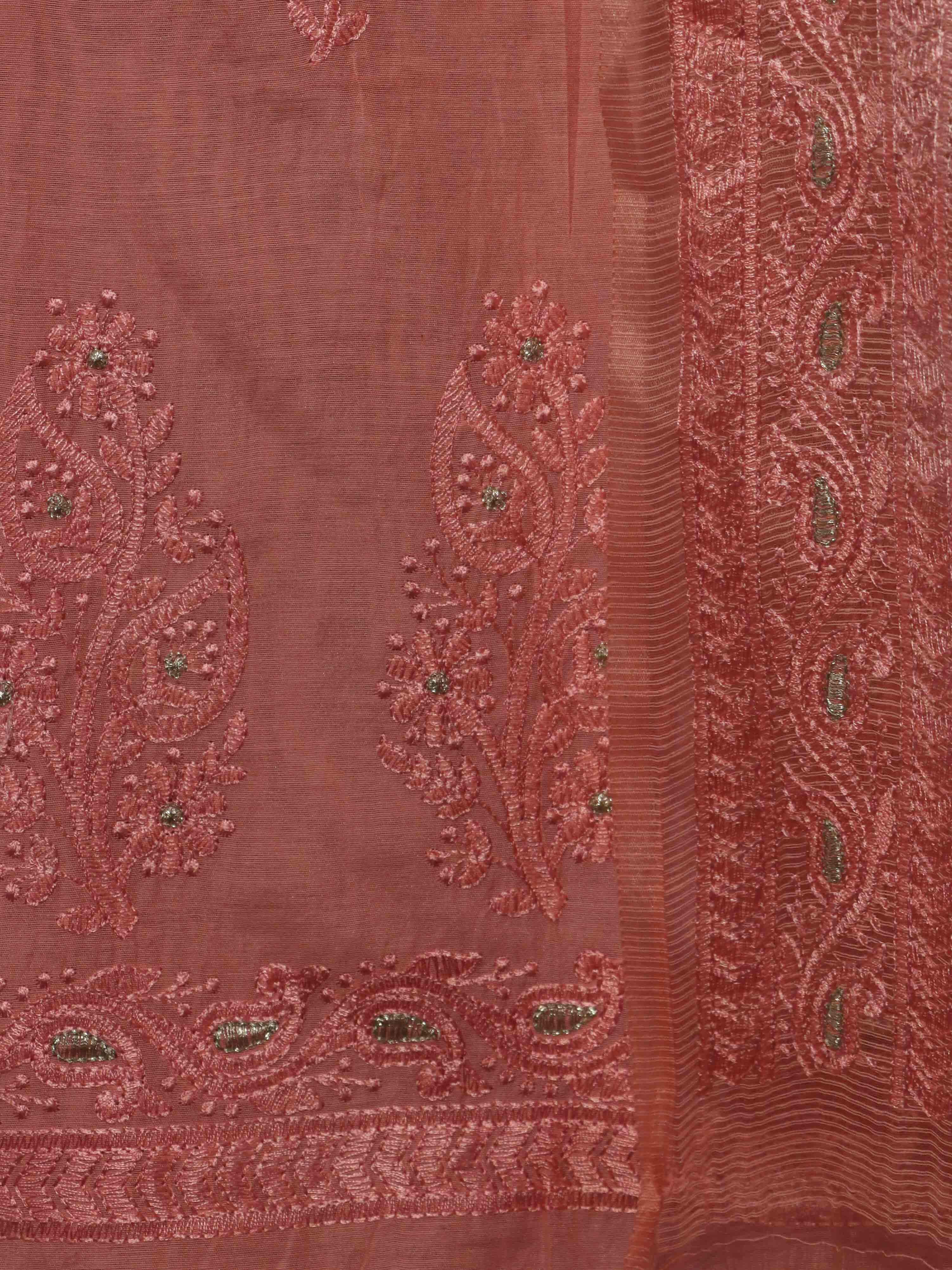 Banarasee Embroidered Chanderi Salwar Kameez With Kota Check Dupatta Set-Pink