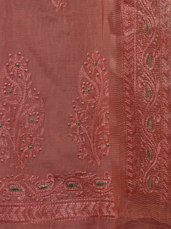 Banarasee Embroidered Chanderi Salwar Kameez With Kota Check Dupatta Set-Pink