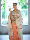 Banarasee Embroidered Cotton Salwar Kameez Fabric With Contrast Dupatta Set-Peach & Off White
