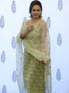 Banarasee Embroidered Chanderi Salwar Kameez With Kota Check Dupatta Set-Light Green