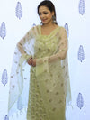 Banarasee Embroidered Chanderi Salwar Kameez With Kota Check Dupatta Set-Light Green