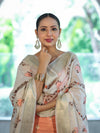 Banarasee Embroidered Cotton Salwar Kameez Fabric With Contrast Dupatta Set-Peach & Off White