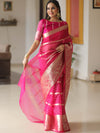 Banarasee Organza Mix Saree With Stripes Design & Broad Border-Pink