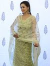 Banarasee Embroidered Chanderi Salwar Kameez With Kota Check Dupatta Set-Light Green