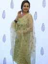 Banarasee Embroidered Chanderi Salwar Kameez With Kota Check Dupatta Set-Light Green