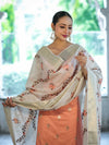 Banarasee Embroidered Cotton Salwar Kameez Fabric With Contrast Dupatta Set-Peach & Off White