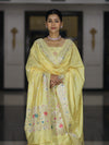 Banarasee Semi-Silk Silver Zari Work Salwar Kameez Fabric With Dupatta Set-Light Yellow