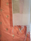 Banarasee Embroidered Cotton Salwar Kameez Fabric With Contrast Dupatta Set-Peach & Off White