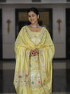 Banarasee Semi-Silk Silver Zari Work Salwar Kameez Fabric With Dupatta Set-Light Yellow