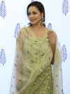 Banarasee Embroidered Chanderi Salwar Kameez With Kota Check Dupatta Set-Light Green