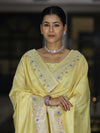 Banarasee Semi-Silk Silver Zari Work Salwar Kameez Fabric With Dupatta Set-Light Yellow
