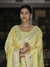Banarasee Semi-Silk Silver Zari Work Salwar Kameez Fabric With Dupatta Set-Light Yellow