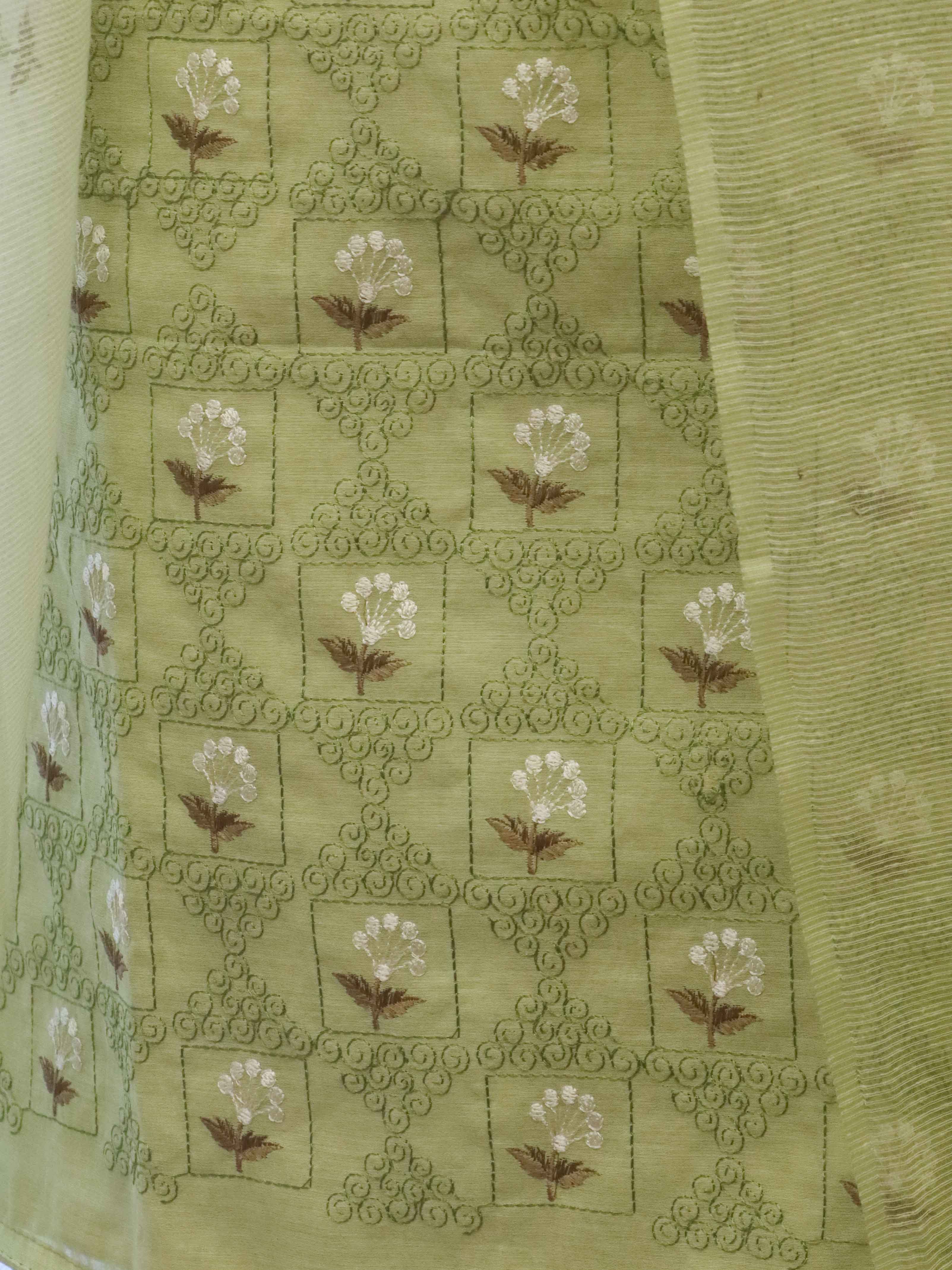 Banarasee Embroidered Chanderi Salwar Kameez With Kota Check Dupatta Set-Light Green