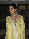 Banarasee Semi-Silk Silver Zari Work Salwar Kameez Fabric With Dupatta Set-Light Yellow