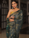 Banarasee Abstract Print Tissue Saree With Contrast Embroidered Blouse-Green