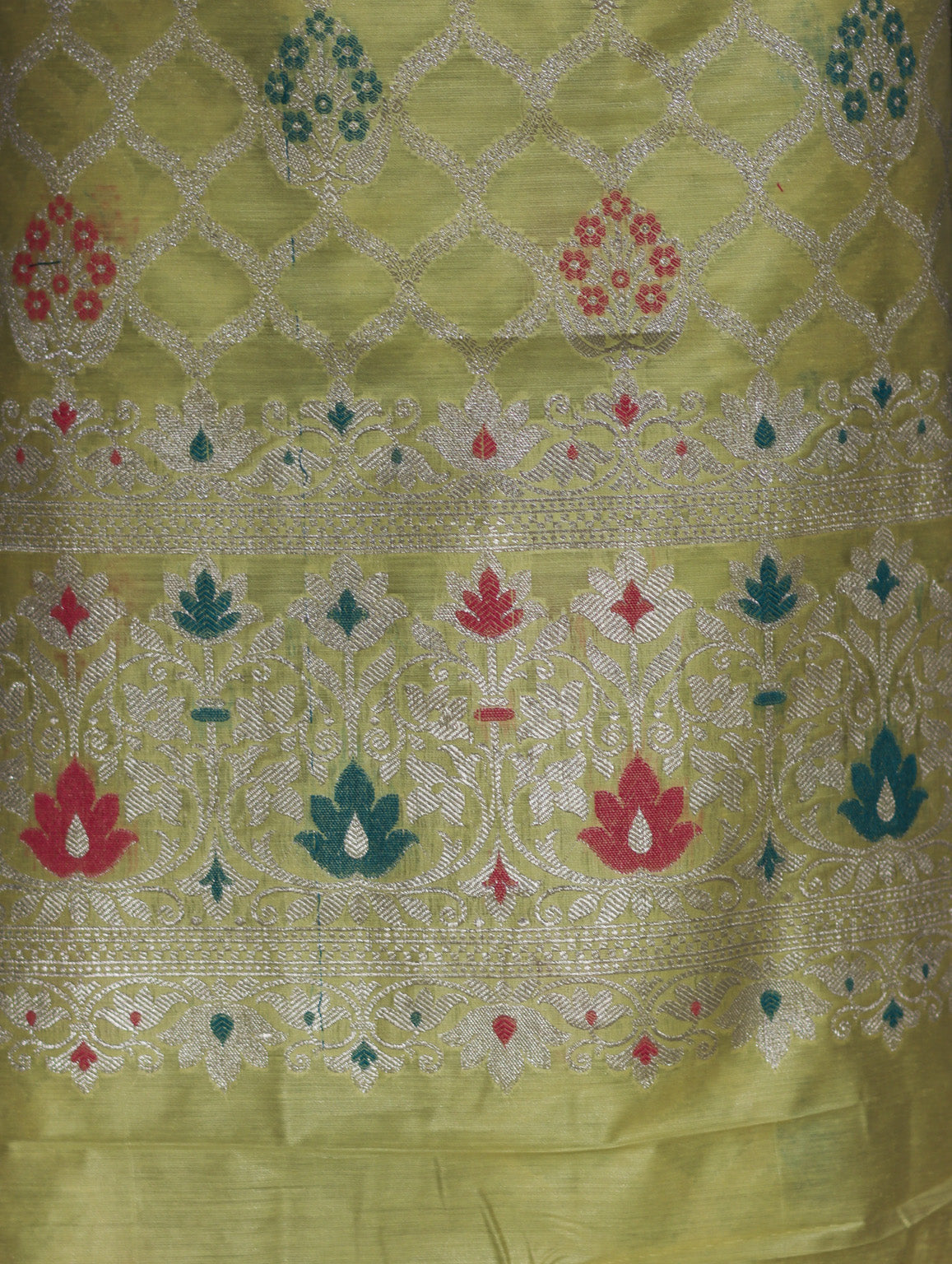 Banarasee Semi-Silk Silver Zari Work Salwar Kameez Fabric With Dupatta Set-Light Yellow