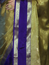 Banarasee Handloom Tissue Saree With Buti Design & Contrast Satin Border-Olive Green & Violet