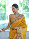 Banarasee Handloom Dual Tone Shimmer Silk Saree With Buti Design & Lace Border-Yellow