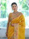 Banarasee Handloom Dual Tone Shimmer Silk Saree With Buti Design & Lace Border-Yellow