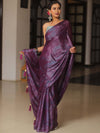 Banarasee Abstract Print Tissue Saree With Contrast Embroidered Blouse-Violet