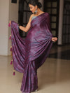 Banarasee Abstract Print Tissue Saree With Contrast Embroidered Blouse-Violet