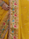 Banarasee Handloom Dual Tone Shimmer Silk Saree With Buti Design & Lace Border-Yellow