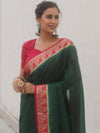 Banarasee Handwoven Semi Silk Plain Saree With Zari Border-Green & Pink