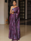 Banarasee Abstract Print Tissue Saree With Contrast Embroidered Blouse-Violet