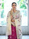 Banarasee Embroidered Cotton Salwar Kameez Fabric With Contrast Dupatta Set-Magenta & Off White