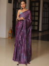 Banarasee Abstract Print Tissue Saree With Contrast Embroidered Blouse-Violet