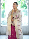 Banarasee Embroidered Cotton Salwar Kameez Fabric With Contrast Dupatta Set-Magenta & Off White