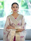 Banarasee Embroidered Cotton Salwar Kameez Fabric With Contrast Dupatta Set-Magenta & Off White