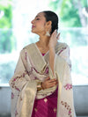 Banarasee Embroidered Cotton Salwar Kameez Fabric With Contrast Dupatta Set-Magenta & Off White