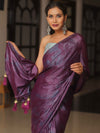 Banarasee Abstract Print Tissue Saree With Contrast Embroidered Blouse-Violet
