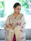 Banarasee Embroidered Cotton Salwar Kameez Fabric With Contrast Dupatta Set-Magenta & Off White