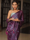Banarasee Abstract Print Tissue Saree With Contrast Embroidered Blouse-Violet