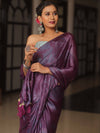 Banarasee Abstract Print Tissue Saree With Contrast Embroidered Blouse-Violet