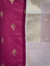 Banarasee Embroidered Cotton Salwar Kameez Fabric With Contrast Dupatta Set-Magenta & Off White