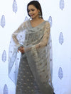 Banarasee Embroidered Chanderi Salwar Kameez With Kota Check Dupatta Set-Grey